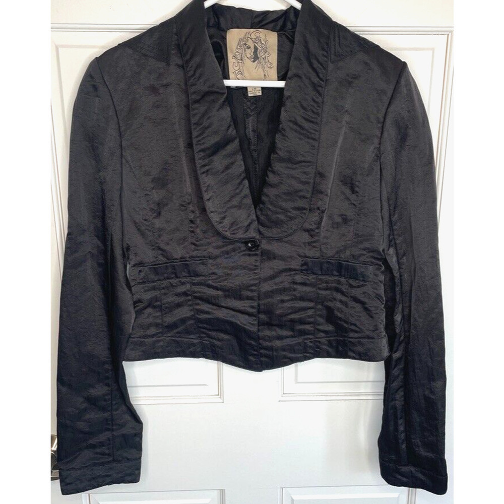 Vintage 90s Cropped Blazer Women’s L Long Sleeve Crinkle Whimsigoth Witchy Goth
